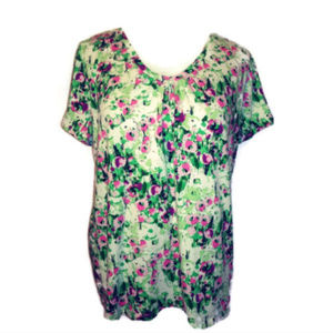 St John's Bay 2X Top V-Neck Floral Print